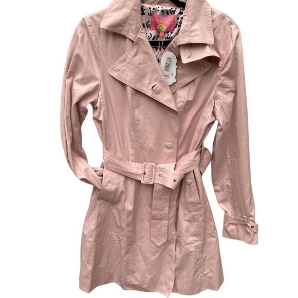 NWT Light Pink Mid Length Trench Coat 6 Embellished Rhinestone Feminine Whimsy - Picture 2 of 16